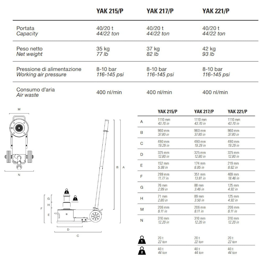 Portable HGV Jack With Removable Handle - YAK 221/P